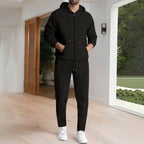 New spring and autumn men's sports casual solid color Waffle green hooded long sleeve hoodie coat two matching pantsuits